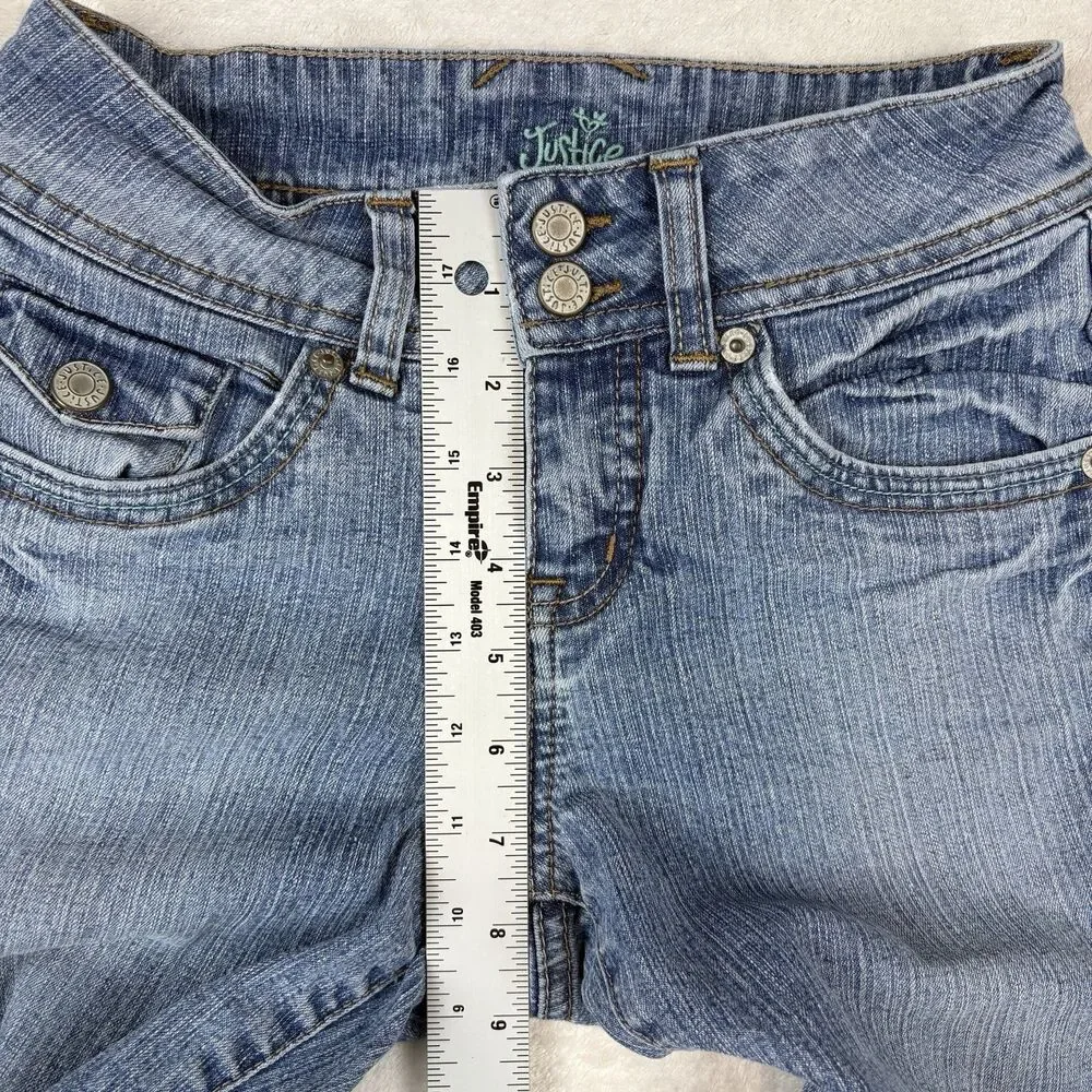 Justice Denim Capri Jeans Girls 10 Regular Med Wash Back Flap Pockets Y2K 90s